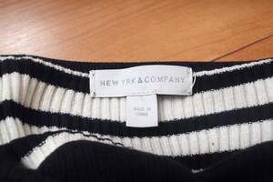 New York & Company Black and White Striped Long Sleeve  Knit Sweater